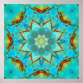 Poster Mandala turquoise et rouille