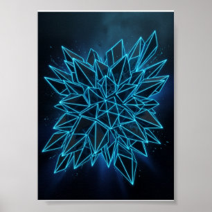 Poster Mandalas géométriques abstraits néon bleu brillant