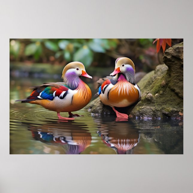 Poster Mandarin canard Animal Oiseau Faune Sauvage Art (Devant)