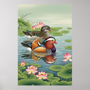 Poster Mandarin Canards Feng Shui Peinture - Amour & Harm