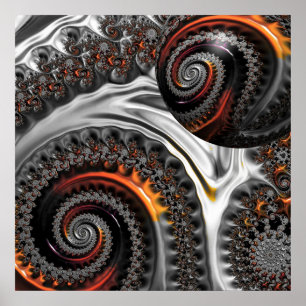 Poster Mandelbrot argenté et orange avec sphère
