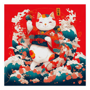 Poster Maneki-Neko, Chat japonais chanceux