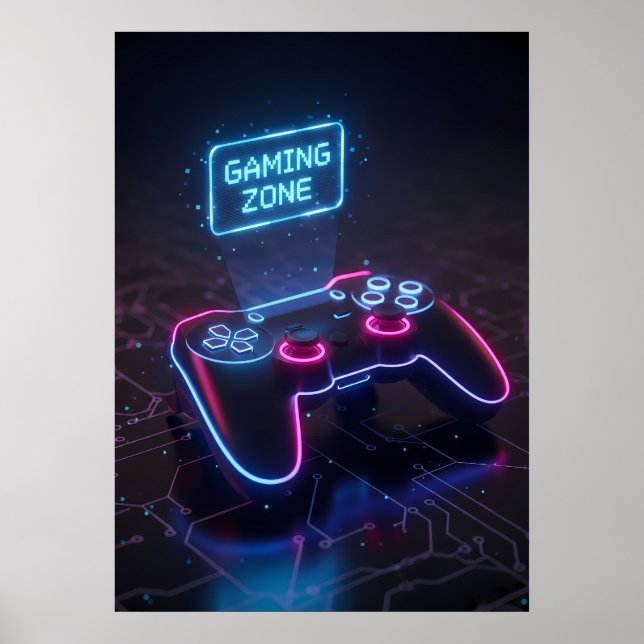 Poster Manette de jeu Cyberpunk Néon “ZONE DE JEU” (Devant)