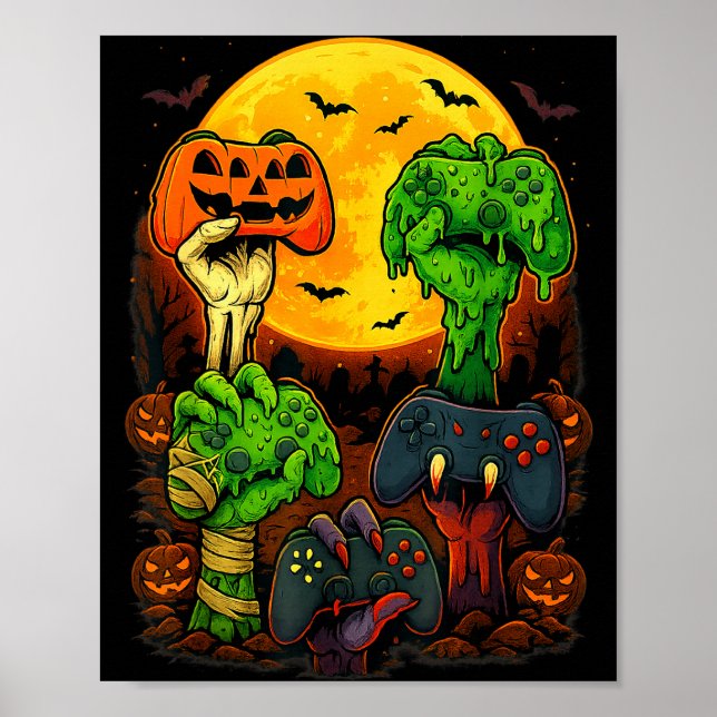 Poster Manette de jeu squelette zombie momie Halloween  (Devant)