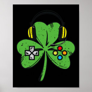 Poster Manette de jeu vidéo en trèfle pour la Saint-Patri