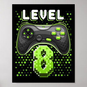 Poster Manette de jeu vidéo niveau 8 8e anniversaire G