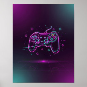 Poster Manette Vaporwave Néon Rose Violet Turquoise Minim