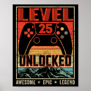 Poster Manette vidéo rétro vintage débloquée niveau 25 B