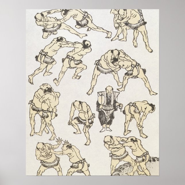 Poster Manga: studies of gestures and postures of wrestle (Devant)