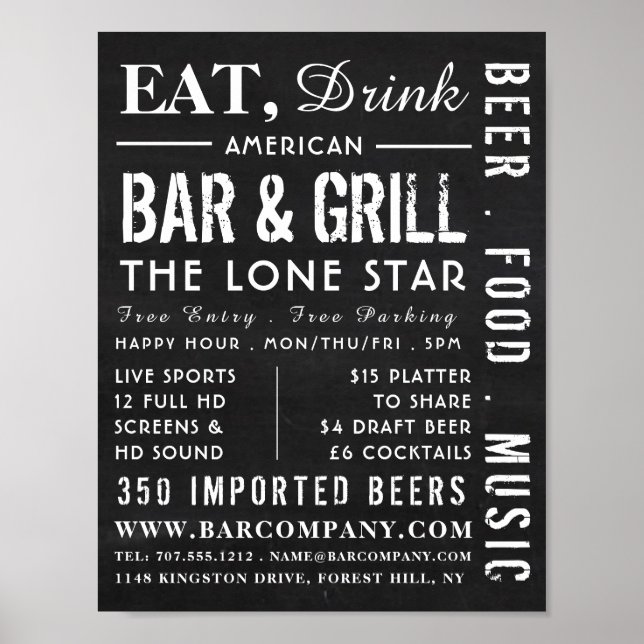 Poster Manger, Boire Chalkboard, Pub/Brasserie Publicité (Devant)