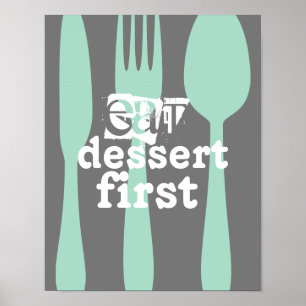 Poster manger dessert premier mot art mignon