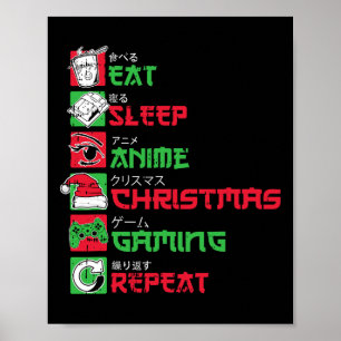 Poster Manger Dormir Anime Jeux Noël Pyjama X-mas Holi
