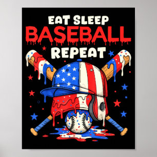 Poster Manger Dormir Baseball Répéter Drôle Crème Glacée