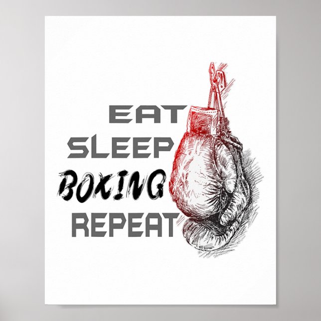 Poster Manger Dormir Boxe Répéter Enthousiaste de boxe  (Devant)