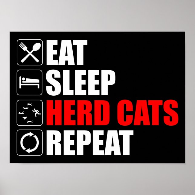 Poster Manger. Dormir. Chats de troupeau. Recommencer (Devant)