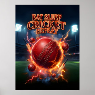 Poster Manger Dormir Cricket Flamme