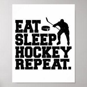 Poster Manger Dormir Hockey Répéter - Hockey Drôle