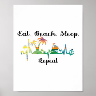 Poster Manger Dormir Plage Répéter Été Vacances Tropicale