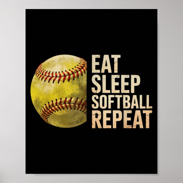 Poster Manger Dormir Softball Répéter Drôle Joueur de Sof (Devant)
