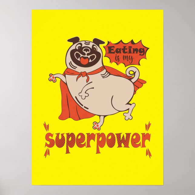 Poster Manger est mon super-puissance rouge carlin style  (Devant)