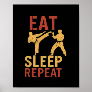 Poster Manger Karaté Timbre Bloc Arts Martiaux Humour Con