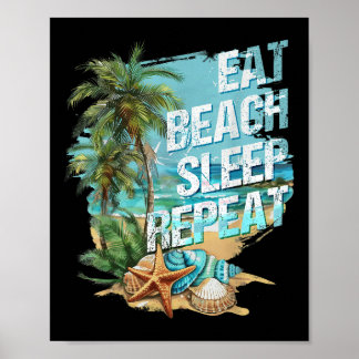 Poster Manger Plage de sommeil Répéter Vacances d'été Tro