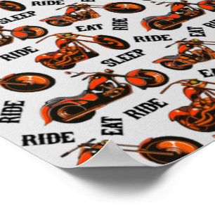 Poster Manger Rouler Dormir Répéter Drôle Motocycliste Mo