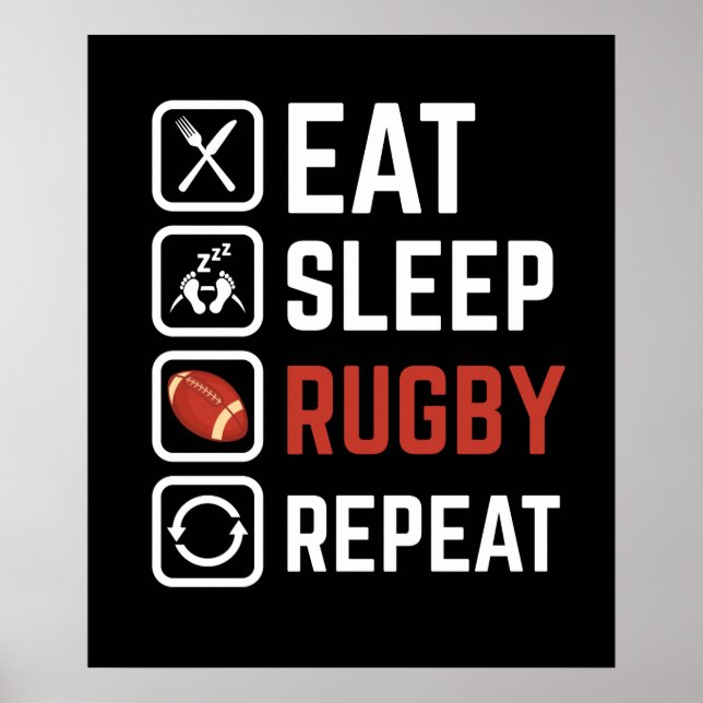 Poster Manger Sleep Rugby Répéter Sport Cadeau (Devant)