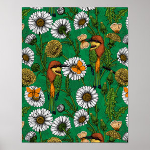 Poster Mangeurs d'abeilles sur une prairie printanière