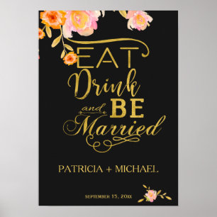 Poster Mangez boire et être marié élégant faux or mariage