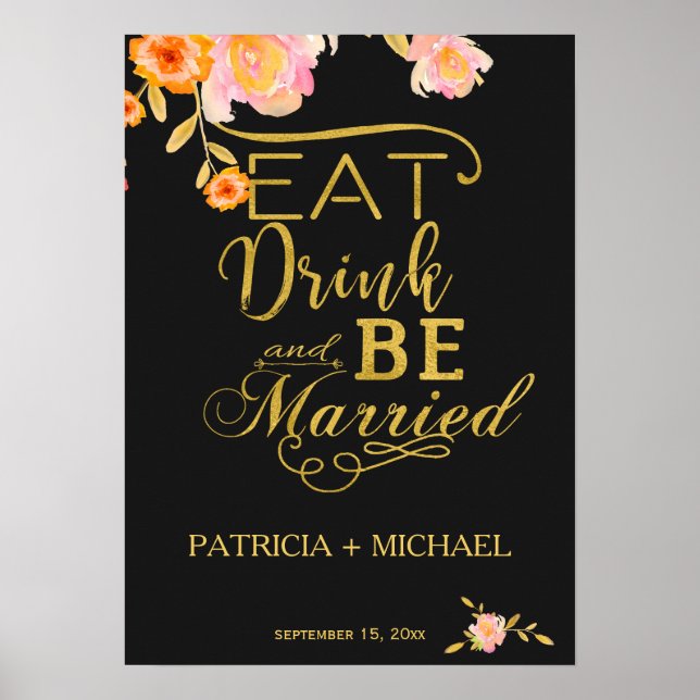 Poster Mangez boire et être marié élégant faux or mariage (Devant)