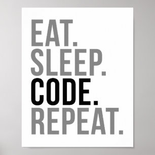 Poster Mangez la répétition de code de sommeil