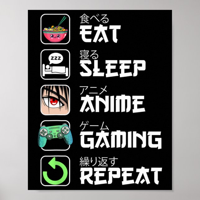 Poster Mangez Sleep Anime Jeu Répéter Japon Kawaii Manga  (Devant)