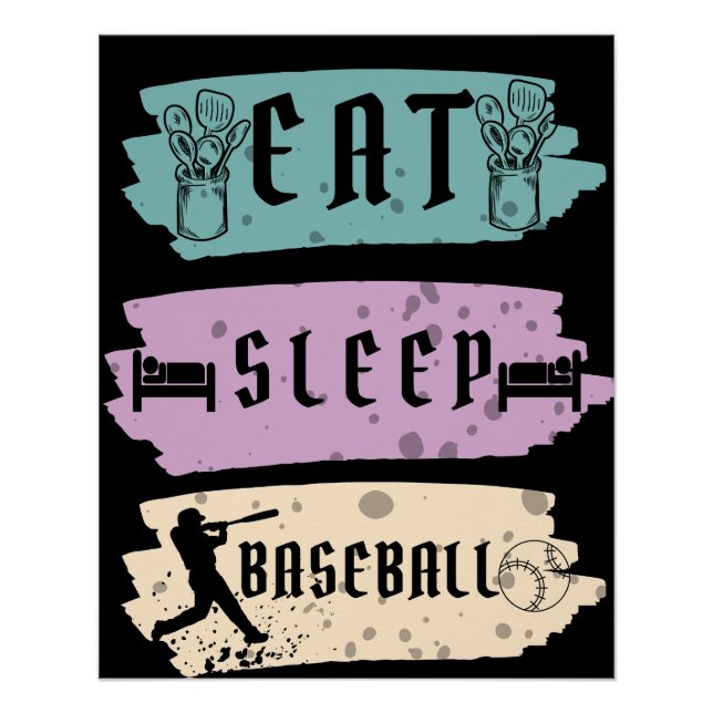 Poster Mangez Sleep Baseball Joueur Funny Baseball (Devant)