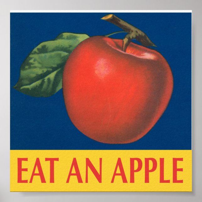 Poster Mangez une Apple avec une illustration vintage (Devant)