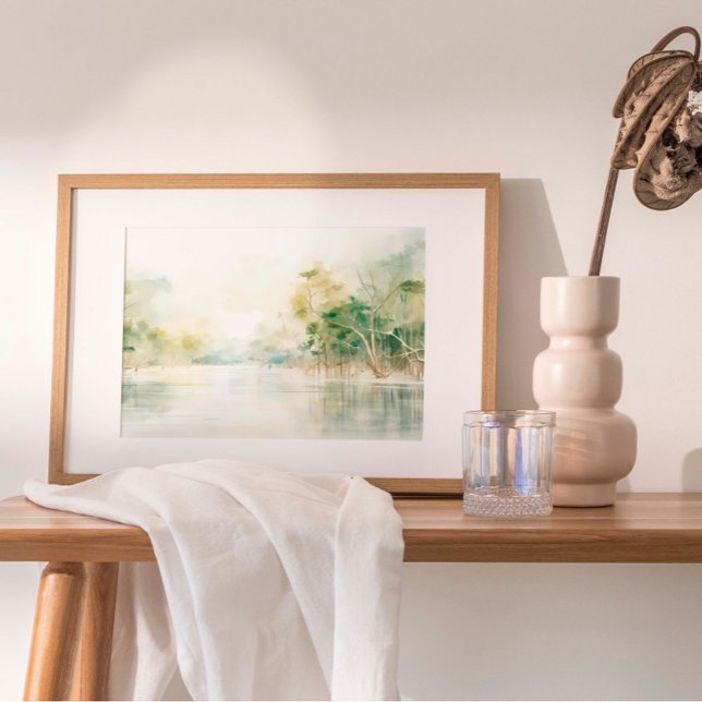 Poster Mangroves peinture aquarelle (A tranquil depiction of mangrove trees in muted, gentle tones, capturing the essence of coastal hope)