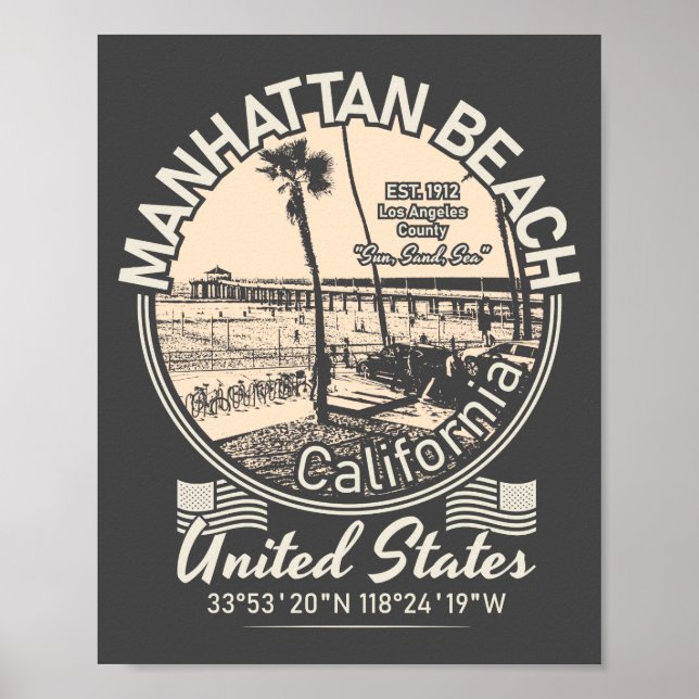 POSTER MANHATTAN BEACH CITY - LOS ANGELES CALIFORNIE (Devant)