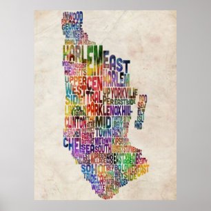 Poster Manhattan New York Carte typographique