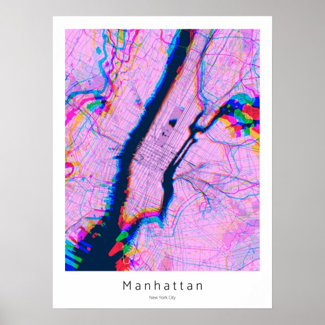 Poster Manhattan New York City Carte rose Abstraite (Devant)