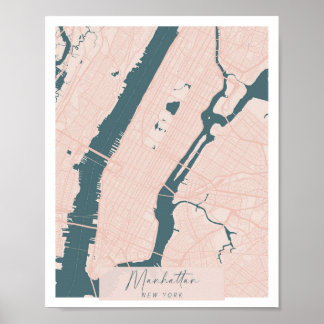 Poster Manhattan New York rose et bleu mignon Script Stre