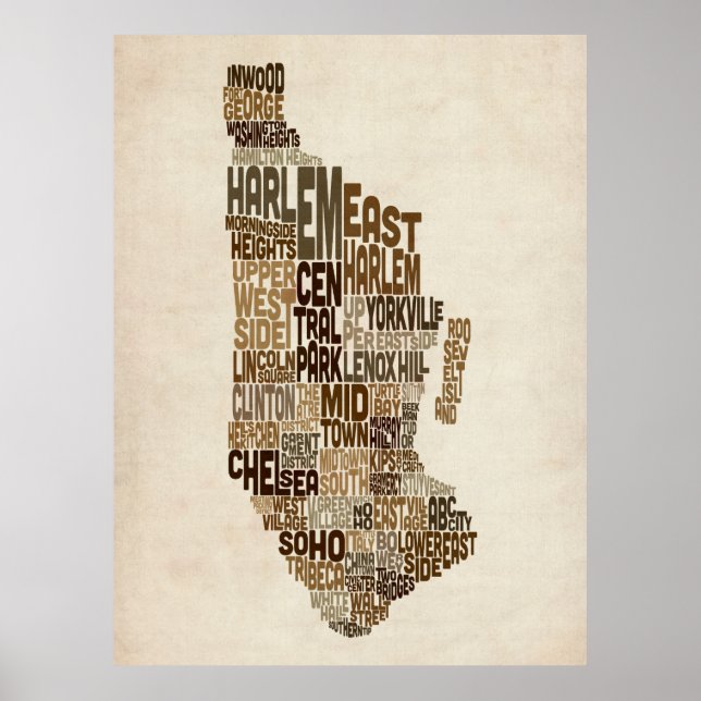 Poster Manhattan New York Typographie Carte texte (Devant)