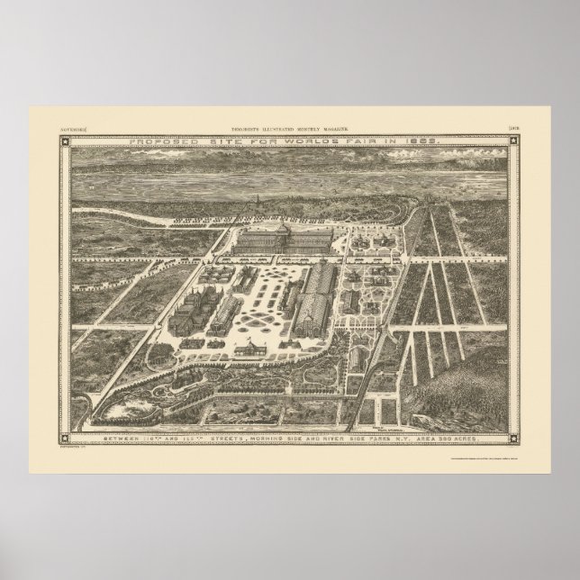 Poster Manhattan, NY Carte panoramique - 1883 (Devant)