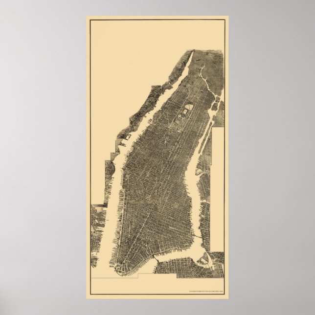 Poster Manhattan, NY Carte panoramique - 1900 (Devant)