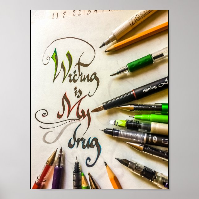 Poster Manifeste de l'écrivain fou stylos et crayons (Devant)