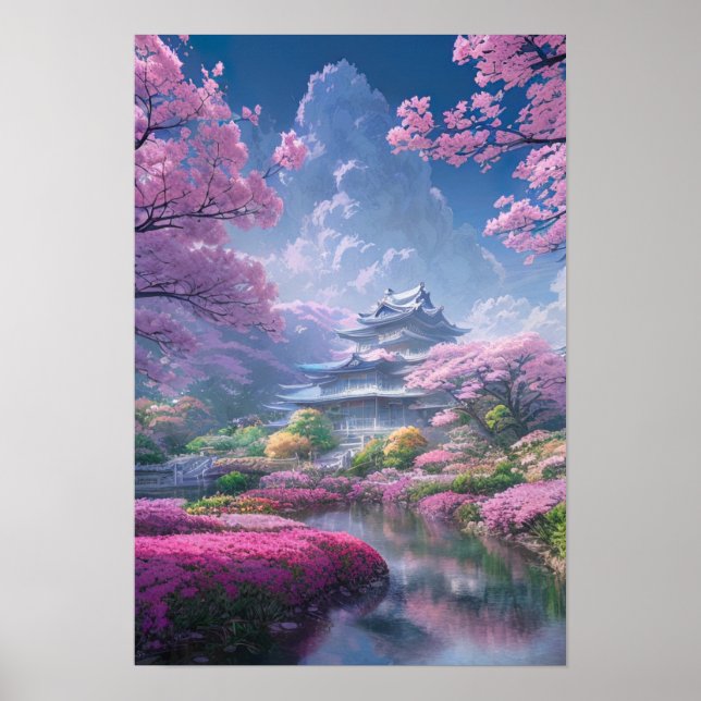 Poster Mansion dans un jardin de fleurs (Devant)