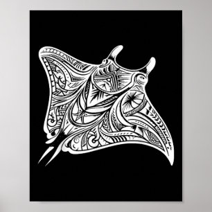 Poster Manta Ray Polynesian Tribal Mer de tatouage