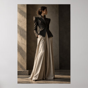 Poster Manteau noir et pantalon ivoire Editorial Mode