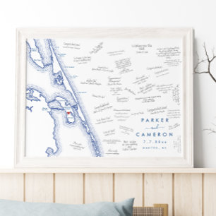 Poster Manteo NC Carte Mariage Marine Blue Guest Book Pos