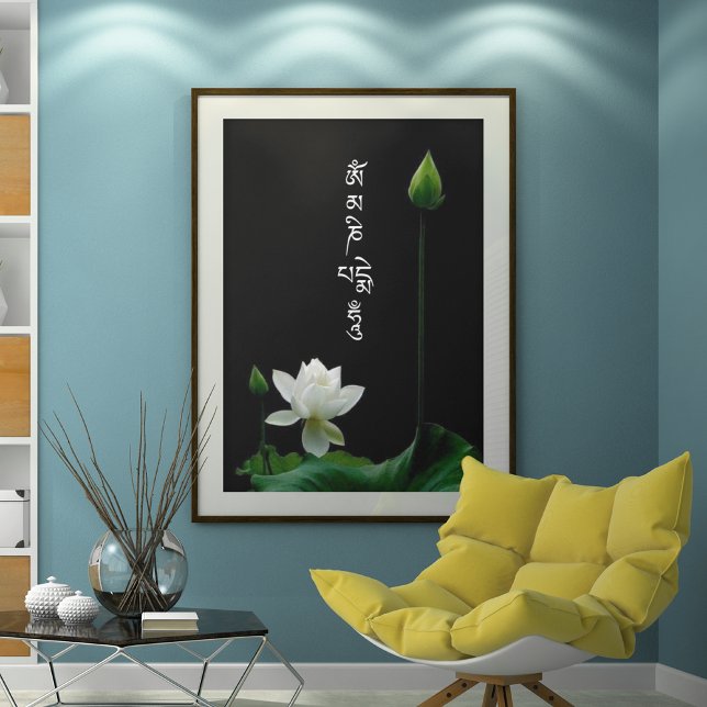 Poster Mantra bouddhiste de Hum de Lotus Om Mani Padme Bl (Créateur téléchargé)
