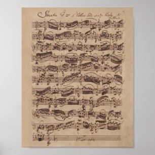 Poster Manuscrit Bach Musique Feuille Antique